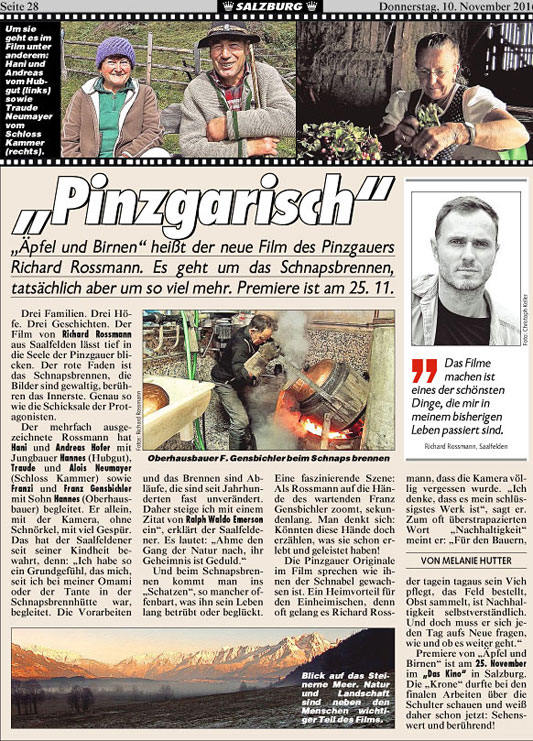 Ausriss Artikel Salzburg mit dem Titel "Pinzgarisch"